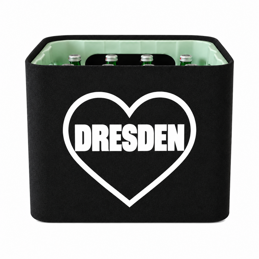 KistenBlende Dresden Stadt mit Herz auf Wasserkiste Glas