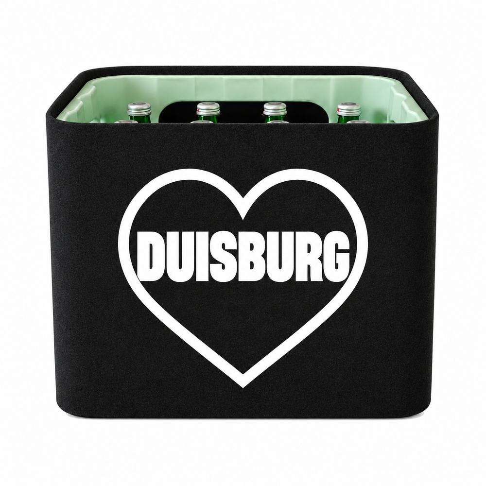 KistenBlende Duisburg Stadt mit Herz auf Wasserkiste Glas