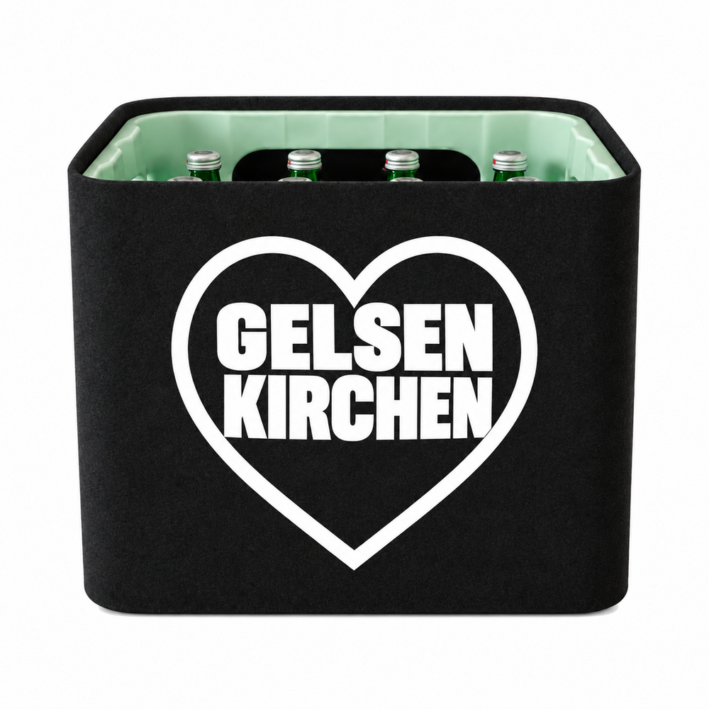 KistenBlende Gelsenkirchen Stadt mit Herz auf Wasserkiste Glas