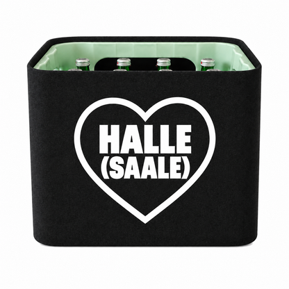 KistenBlende Halle (Saale) Stadt mit Herz auf Wasserkiste Glas