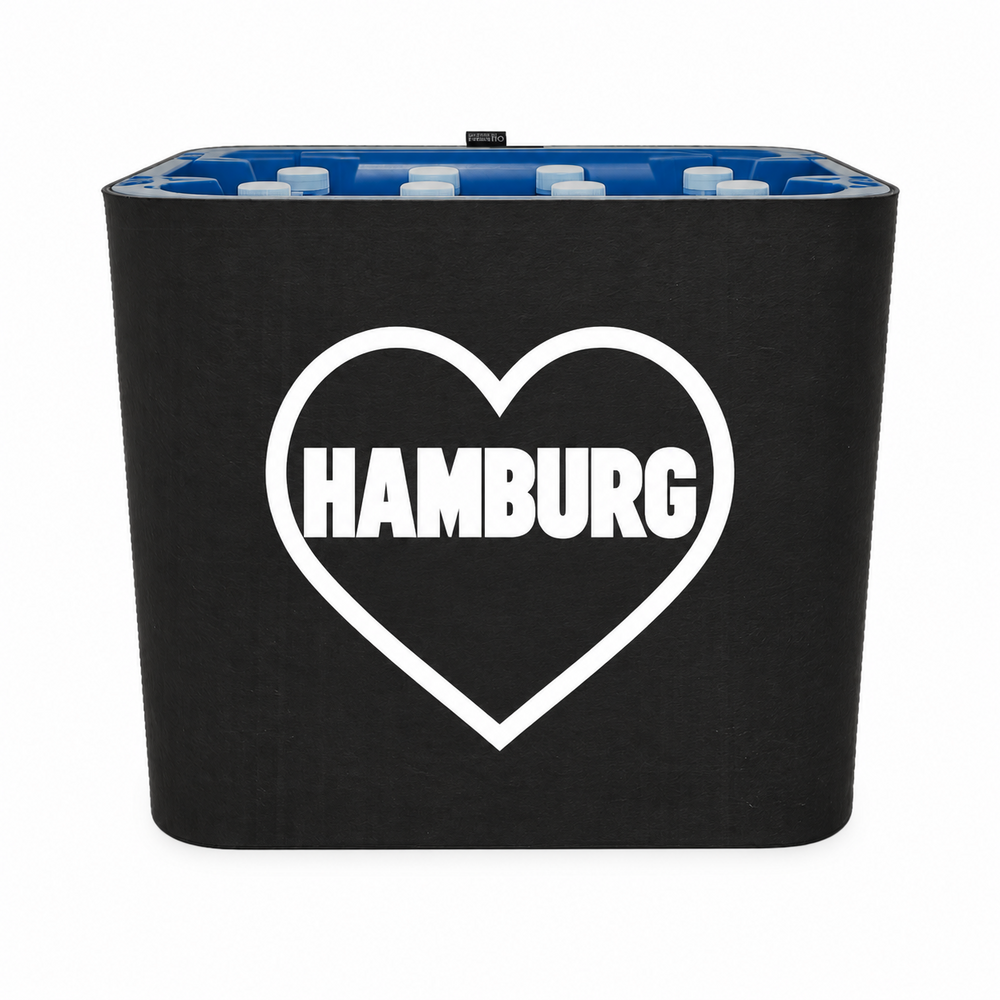 KistenBlende Hamburg Stadt mit Herz auf Wasserkiste PET