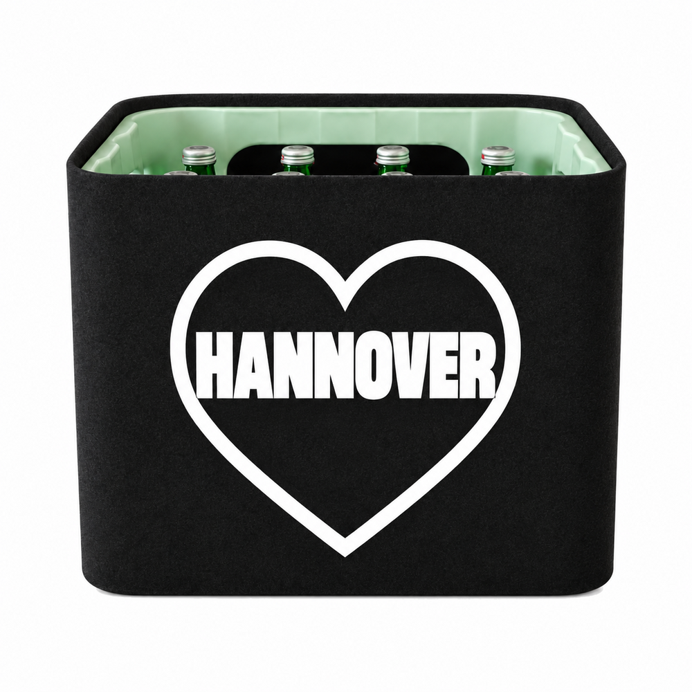 KistenBlende Hannover Stadt mit Herz auf Wasserkiste Glas