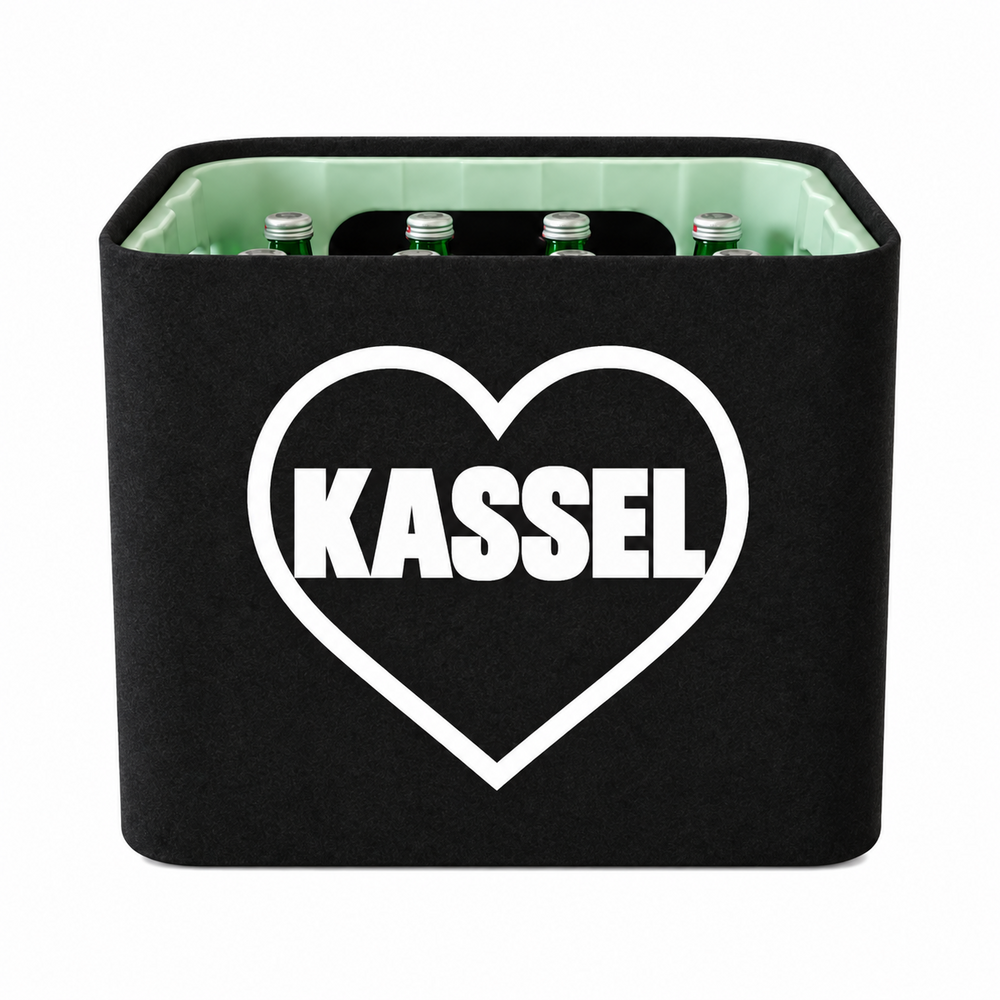 KistenBlende Kassel Stadt mit Herz auf Wasserkiste Glas