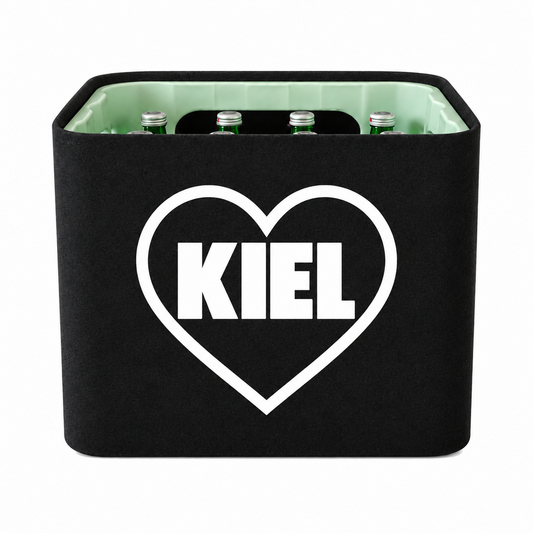 KistenBlende Kiel Stadt mit Herz auf Wasserkiste Glas