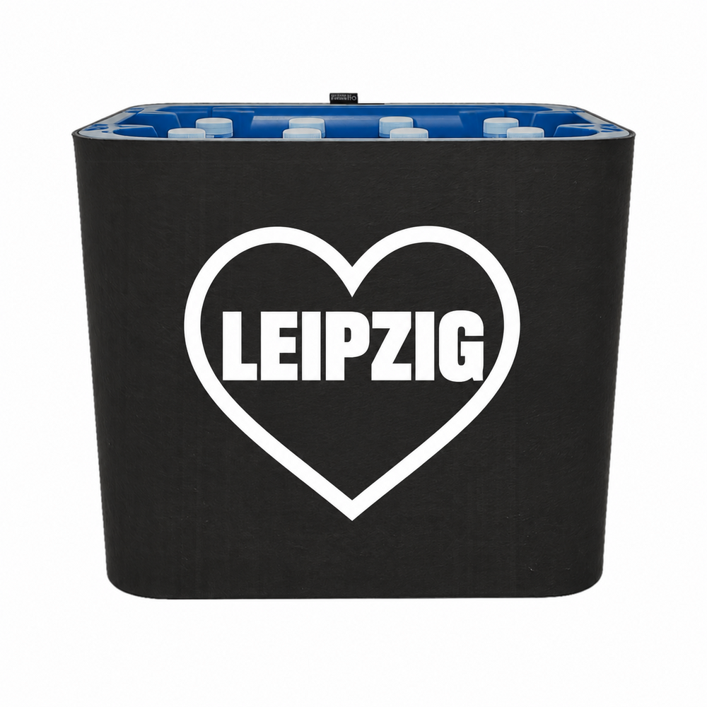KistenBlende Leipzig Stadt mit Herz auf Wasserkiste PET