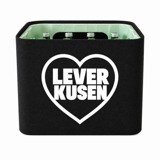 KistenBlende Leverkusen Stadt mit Herz auf Wasserkiste Glas