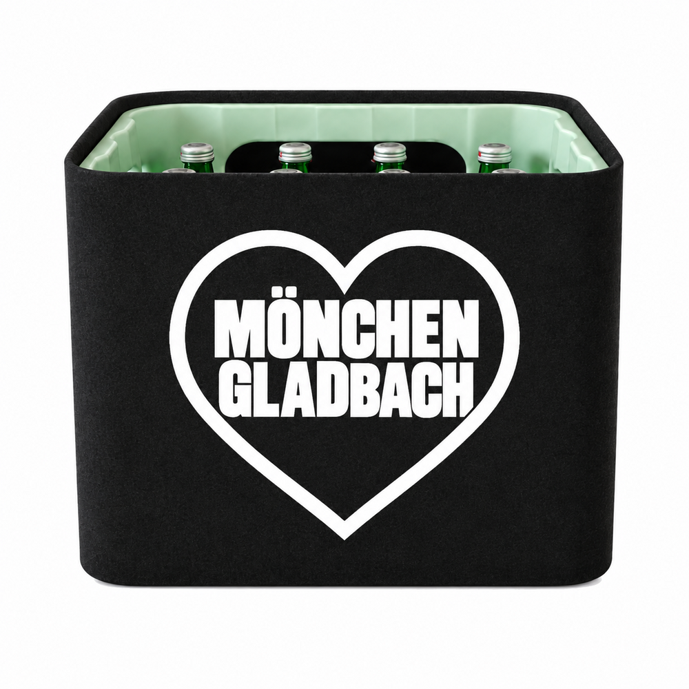 KistenBlende Mönchengladbach Stadt mit Herz auf Wasserkiste Glas