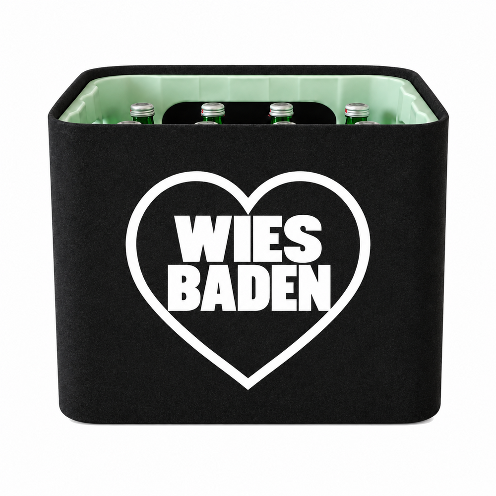 KistenBlende Wiesbaden Stadt mit Herz auf Wasserkiste Glas