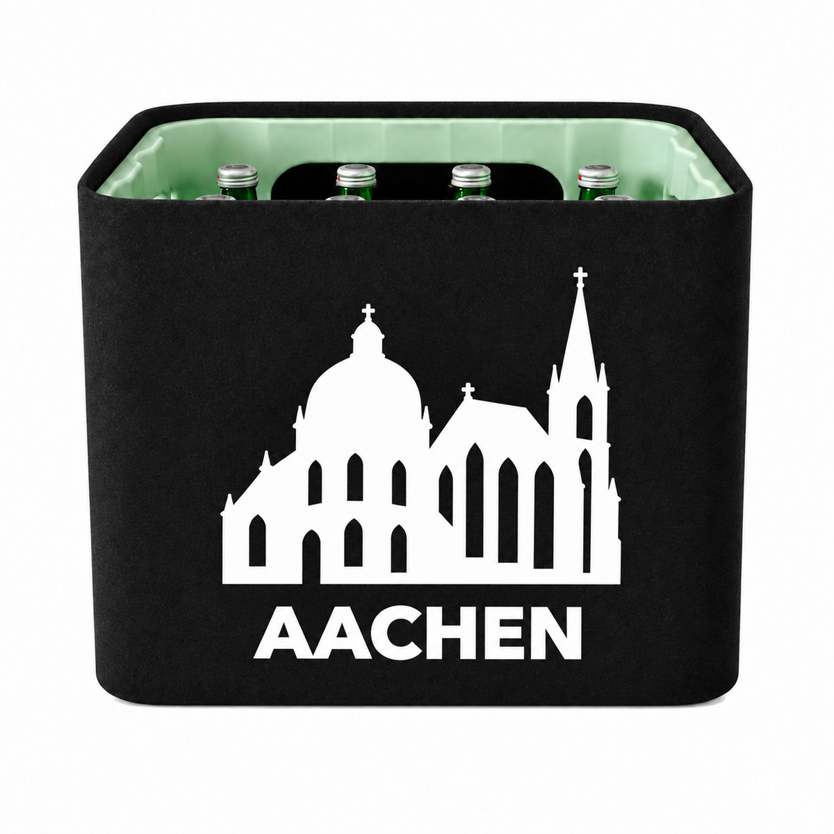 KistenBlende Aachen Stadt Silhouette 2 auf Wasserkiste Glas