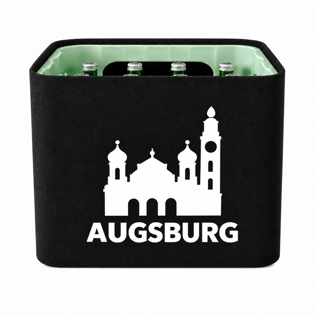 KistenBlende Augsburg Stadt Silhouette 2 auf Wasserkiste Glas