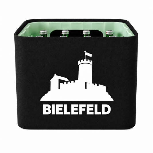 KistenBlende Bielefeld Stadt Silhouette 2 auf Wasserkiste Glas