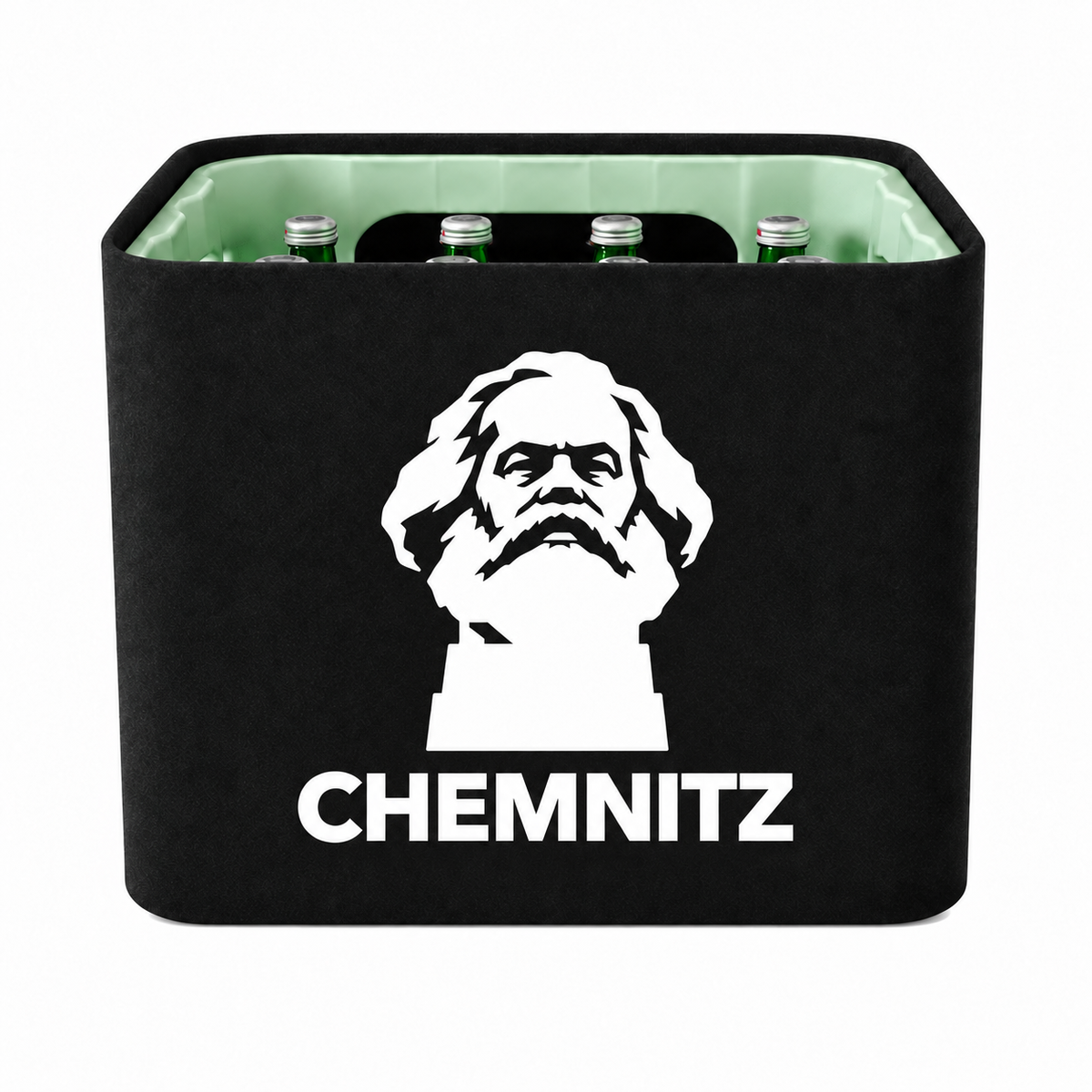KistenBlende Chemnitz Stadt Silhouette 2 auf Wasserkiste Glas