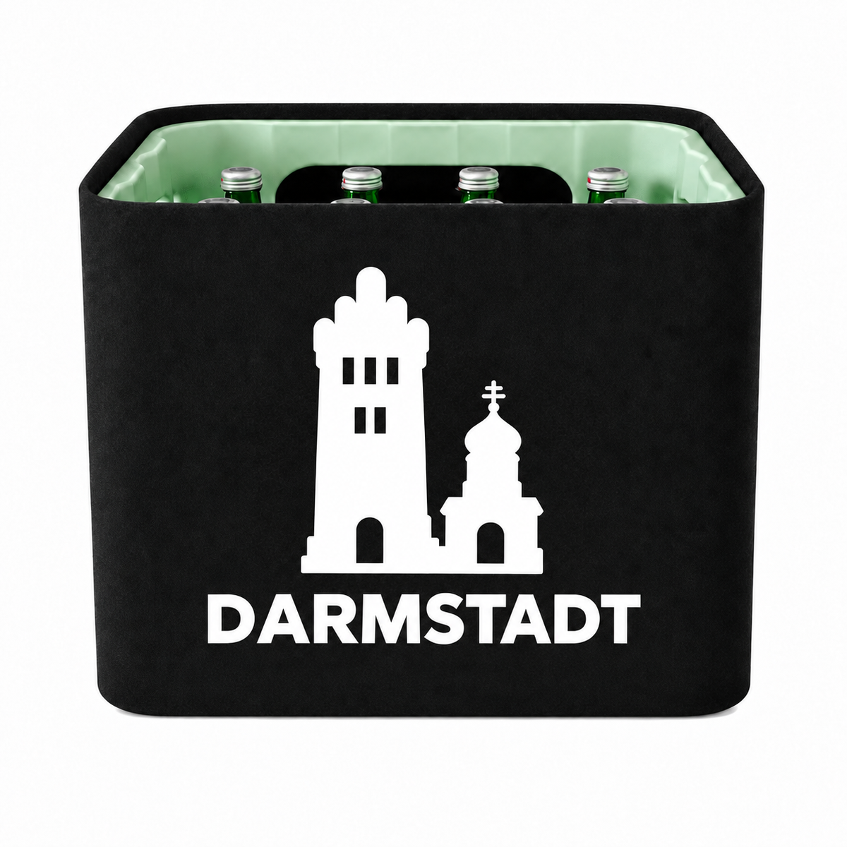 KistenBlende Darmstadt Stadt Silhouette 2 auf Wasserkiste Glas