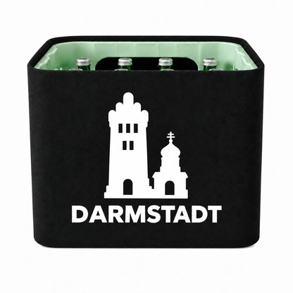 KistenBlende Darmstadt Stadt Silhouette 2 auf Wasserkiste Glas