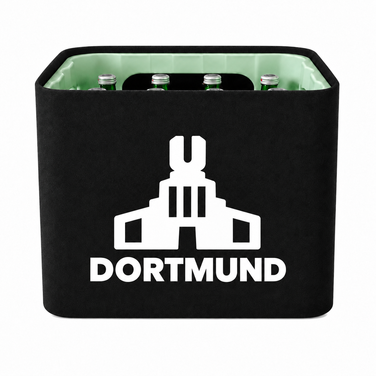 KistenBlende Dortmund Stadt Silhouette 2 auf Wasserkiste Glas
