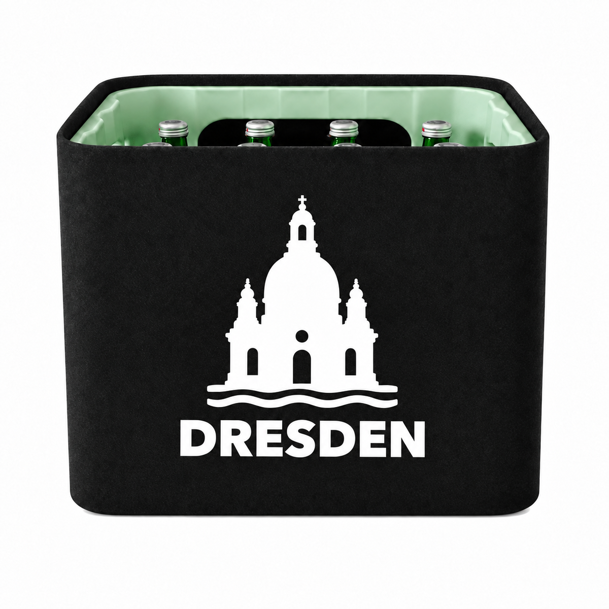 KistenBlende Dresden Stadt Silhouette 2 auf Wasserkiste Glas