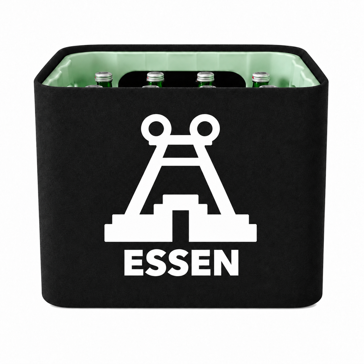 KistenBlende Essen Stadt Silhouette 2 auf Wasserkiste Glas