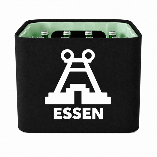 KistenBlende Essen Stadt Silhouette 2 auf Wasserkiste Glas