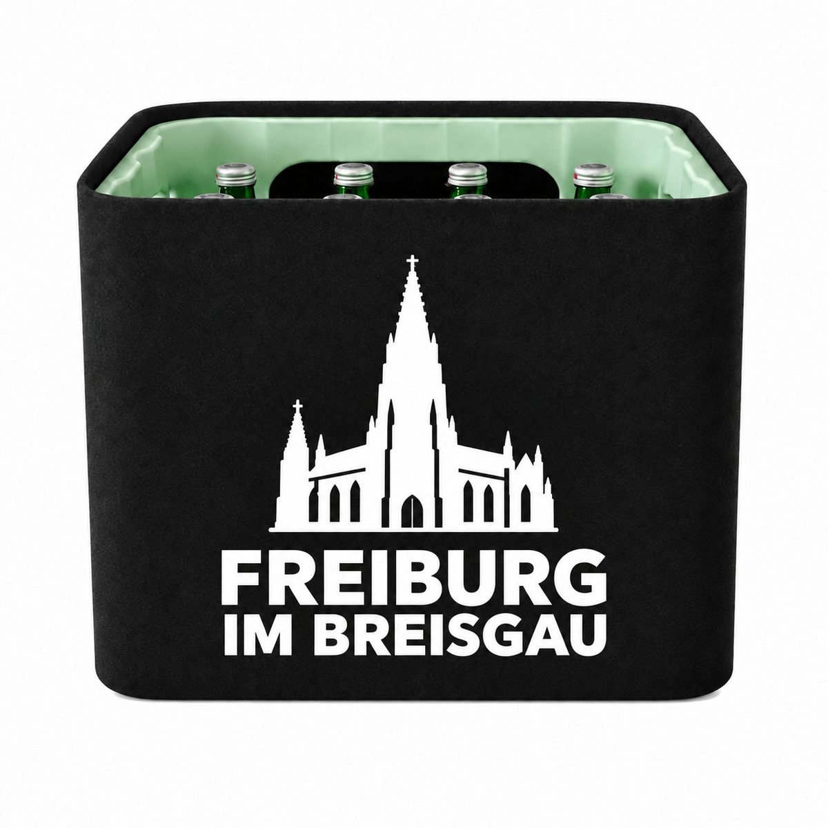 KistenBlende Freiburg im Breisgau Stadt Silhouette 2 auf Wasserkiste Glas