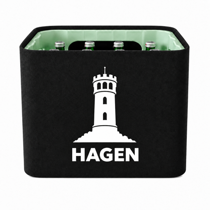 KistenBlende Hagen Stadt Silhouette 2 auf Wasserkiste Glas