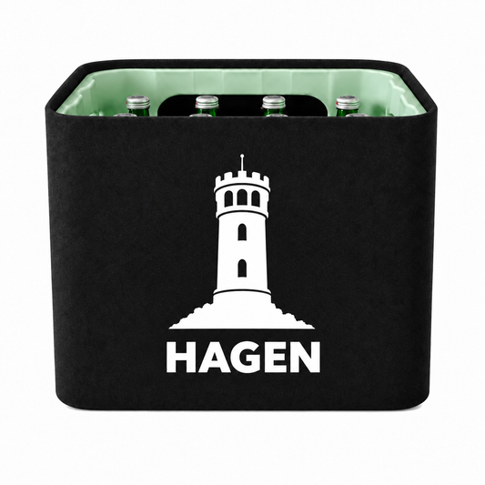 KistenBlende Hagen Stadt Silhouette 2 auf Wasserkiste Glas