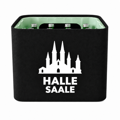 KistenBlende Halle (Saale) Stadt Silhouette 2 auf Wasserkiste Glas