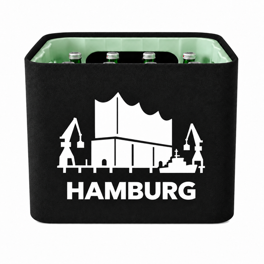 KistenBlende Hamburg Stadt Silhouette 2 auf Wasserkiste Glas
