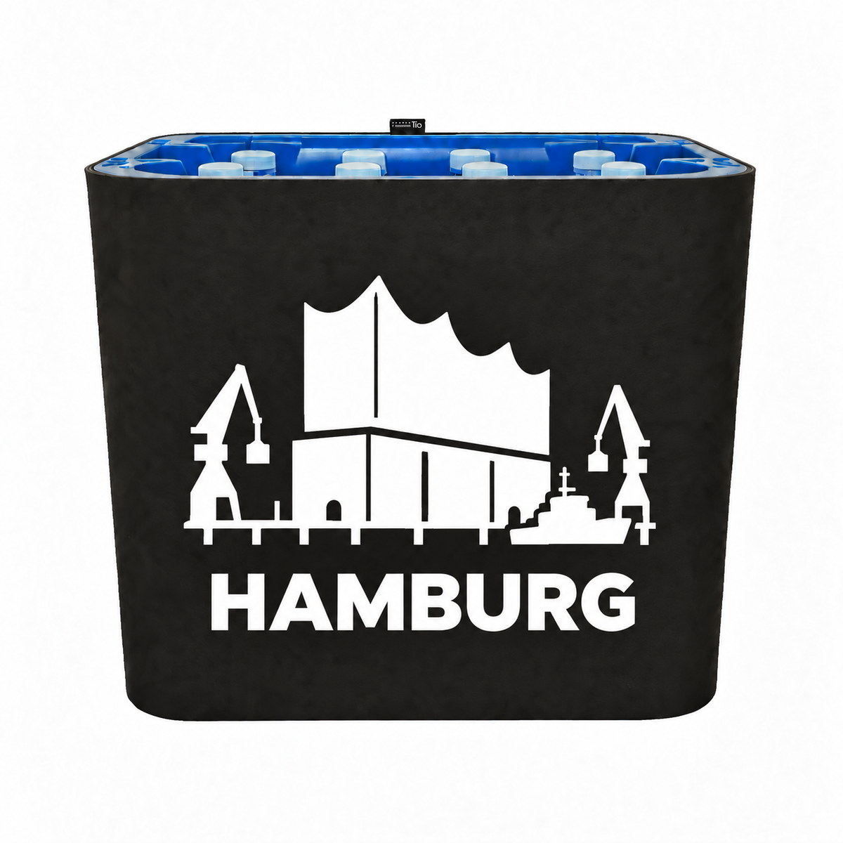 KistenBlende Hamburg Stadt Silhouette 2 auf Wasserkiste PET