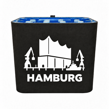 KistenBlende Hamburg Stadt Silhouette 2 auf Wasserkiste PET