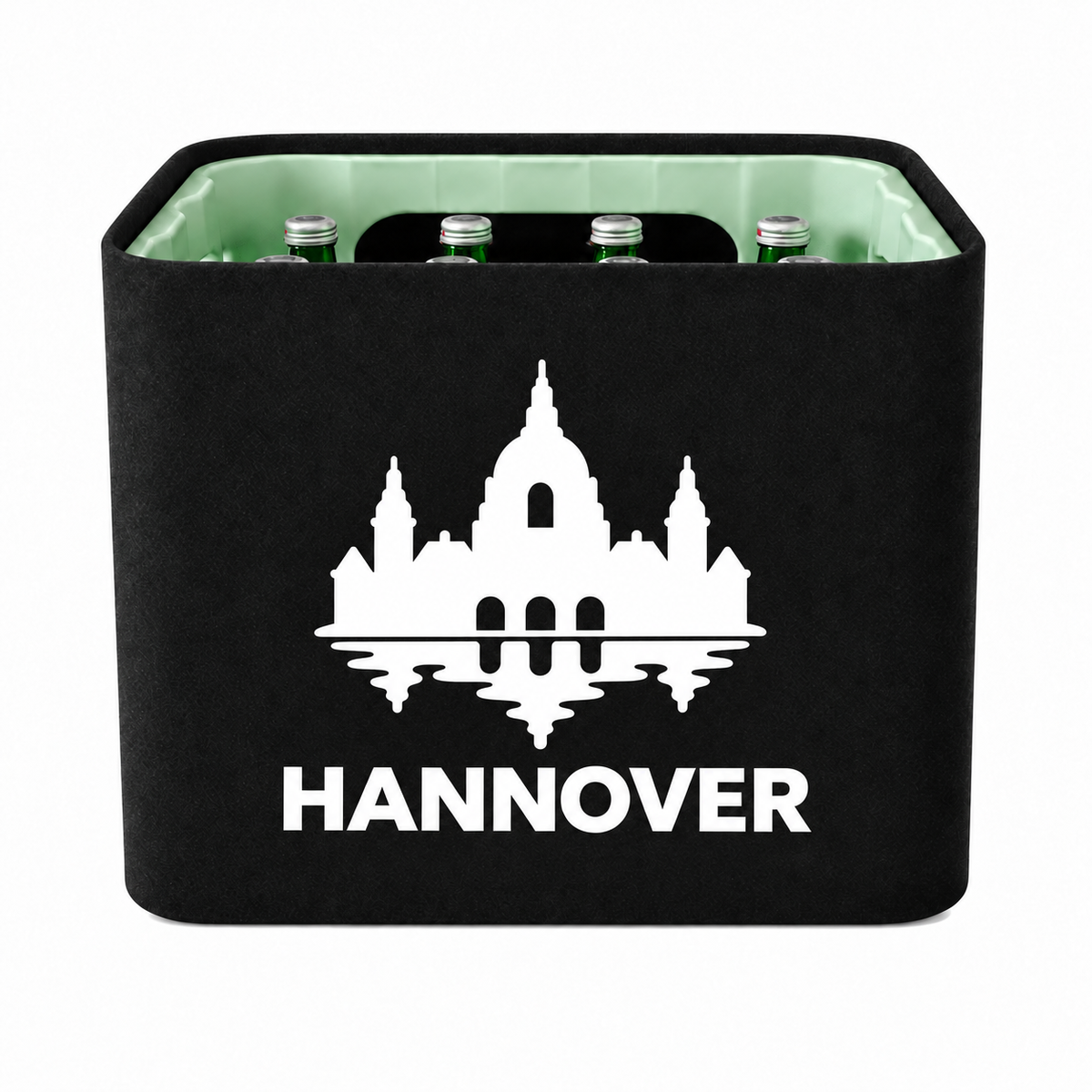 KistenBlende Hannover Stadt Silhouette 2 auf Wasserkiste Glas