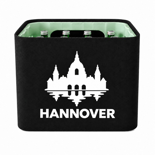 KistenBlende Hannover Stadt Silhouette 2 auf Wasserkiste Glas
