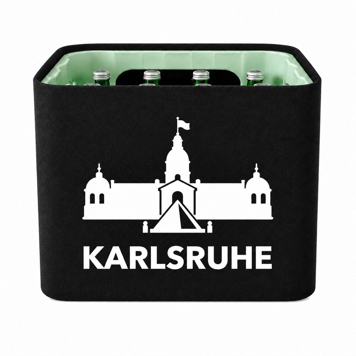 KistenBlende Karlsruhe Stadt Silhouette 2 auf Wasserkiste Glas