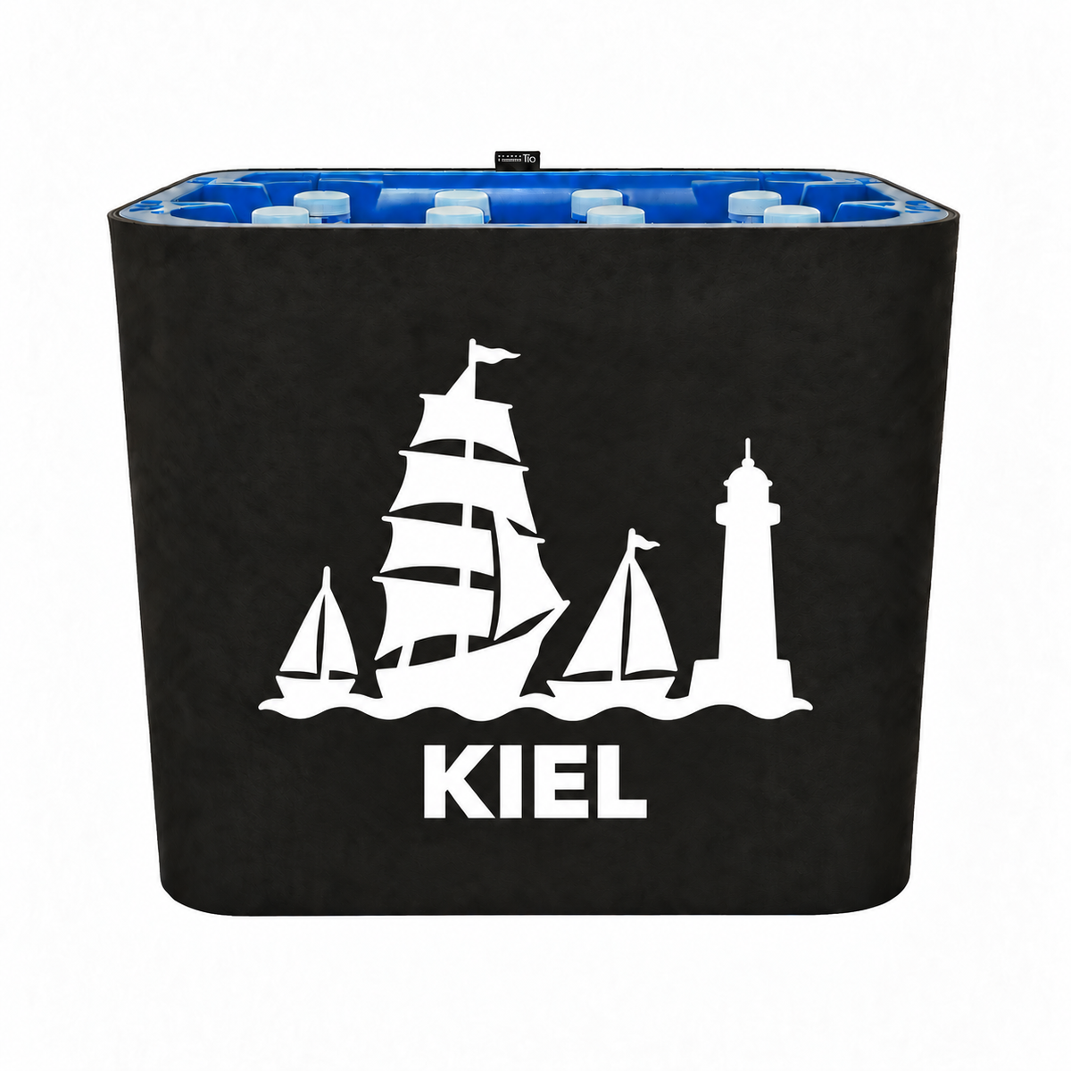 KistenBlende Kiel Stadt Silhouette 2 auf Wasserkiste PET