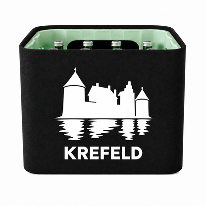 KistenBlende Krefeld Stadt Silhouette 2 auf Wasserkiste Glas