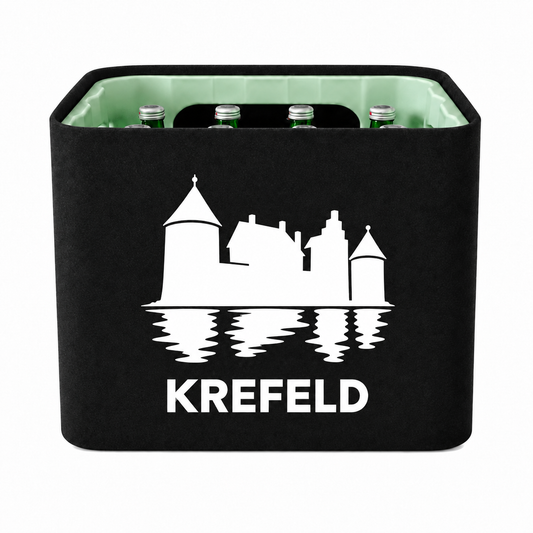 KistenBlende Krefeld Stadt Silhouette 2 auf Wasserkiste Glas