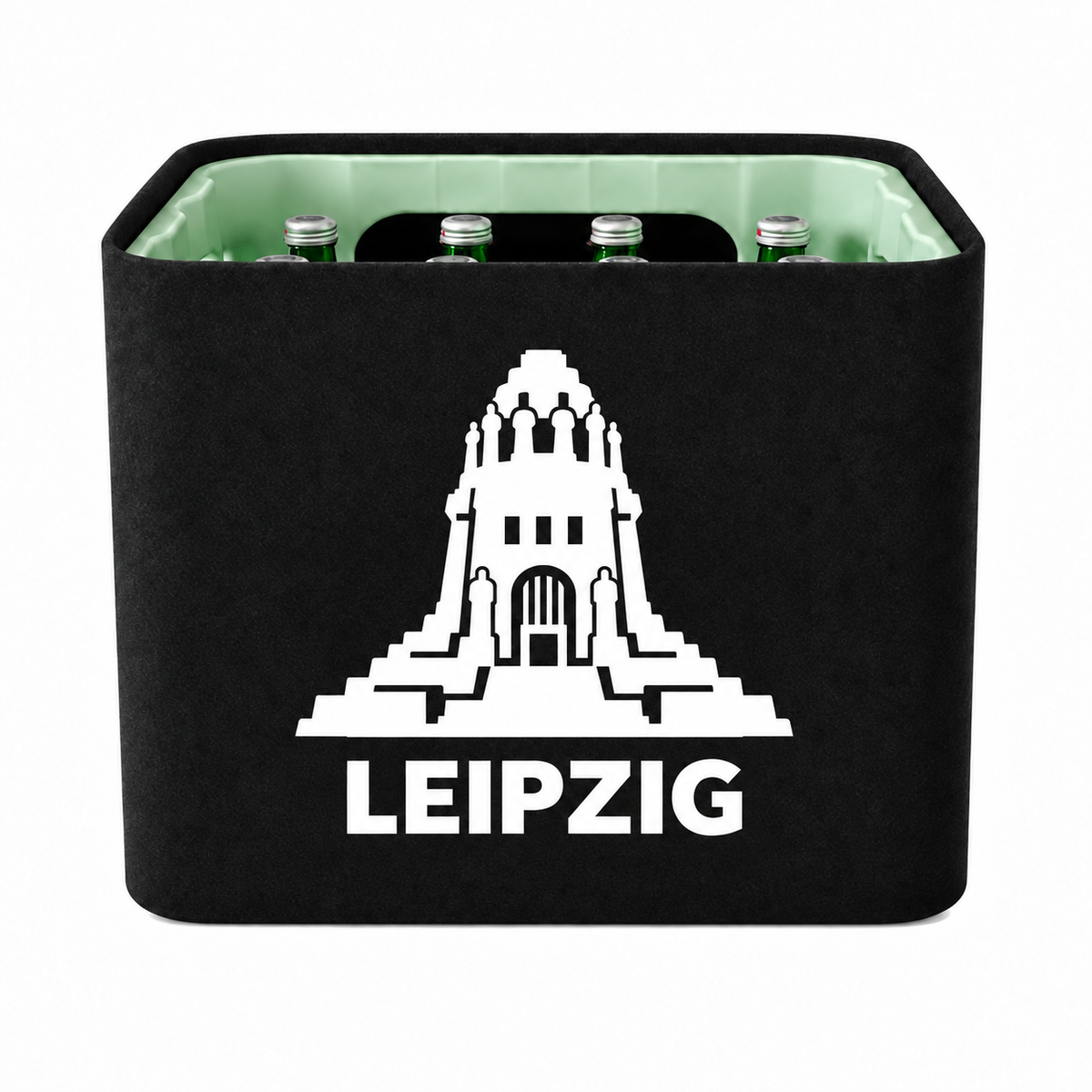 KistenBlende Leipzig Stadt Silhouette 2 auf Wasserkiste Glas
