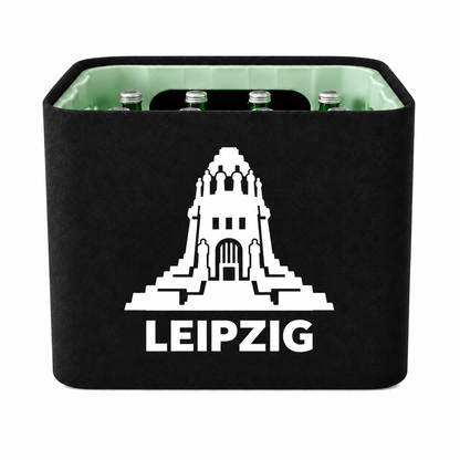 KistenBlende Leipzig Stadt Silhouette 2 auf Wasserkiste Glas