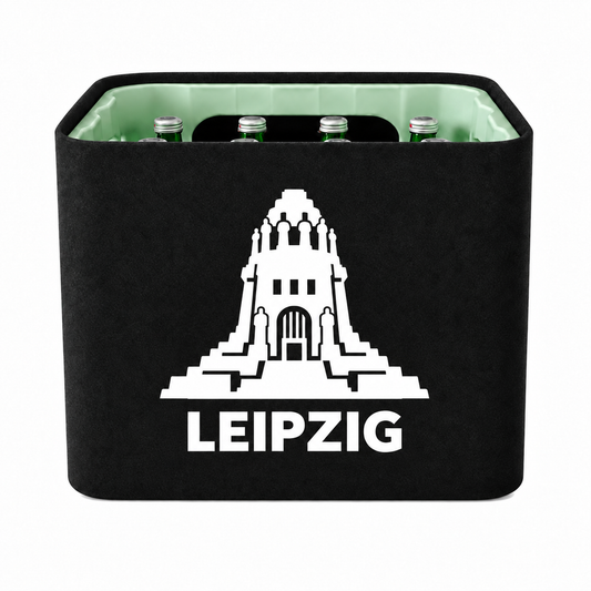 KistenBlende Leipzig Stadt Silhouette 2 auf Wasserkiste Glas