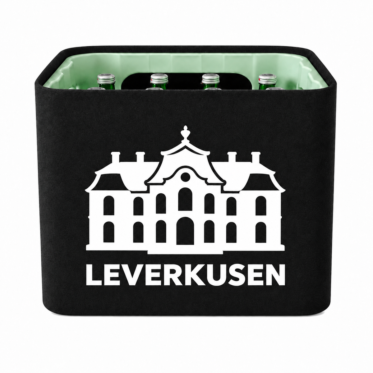 KistenBlende Leverkusen Stadt Silhouette 2 auf Wasserkiste Glas