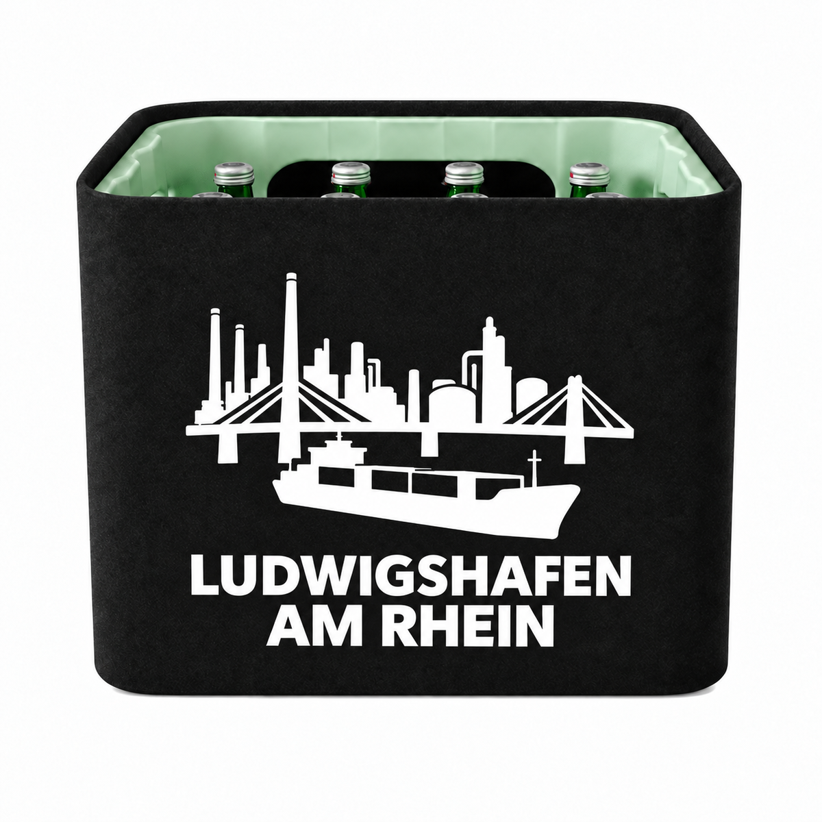 KistenBlende Ludwigshafen am Rhein Stadt Silhouette 2 auf Wasserkiste Glas