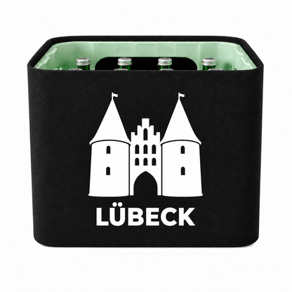 KistenBlende Lübeck Stadt Silhouette 2 auf Wasserkiste Glas