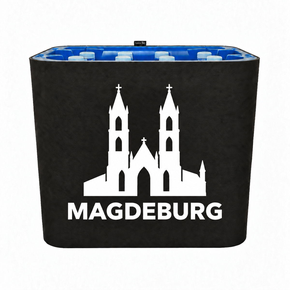 KistenBlende Magdeburg Stadt Silhouette 2 auf Wasserkiste PET