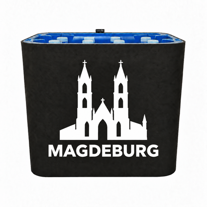 KistenBlende Magdeburg Stadt Silhouette 2 auf Wasserkiste PET