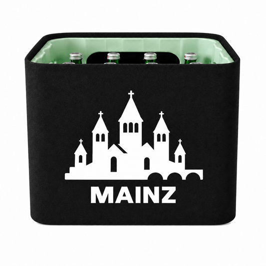 KistenBlende Mainz Stadt Silhouette 2 auf Wasserkiste Glas