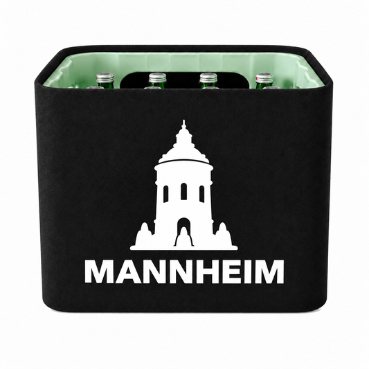 KistenBlende Mannheim Stadt Silhouette 2 auf Wasserkiste Glas