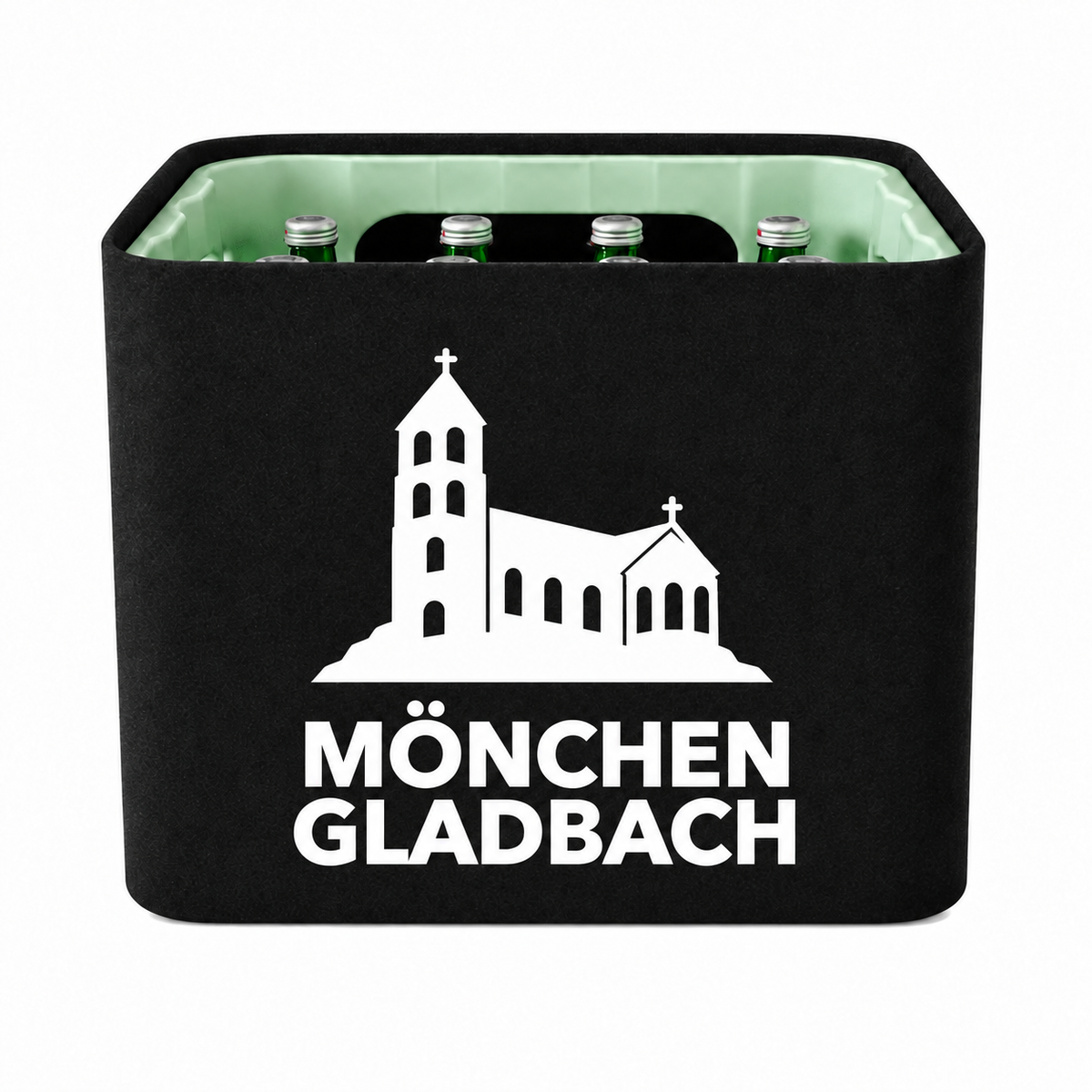 KistenBlende Mönchengladbach Stadt Silhouette 2 auf Wasserkiste Glas