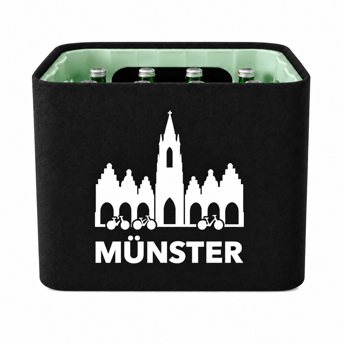 KistenBlende Münster Stadt Silhouette 2 auf Wasserkiste Glas