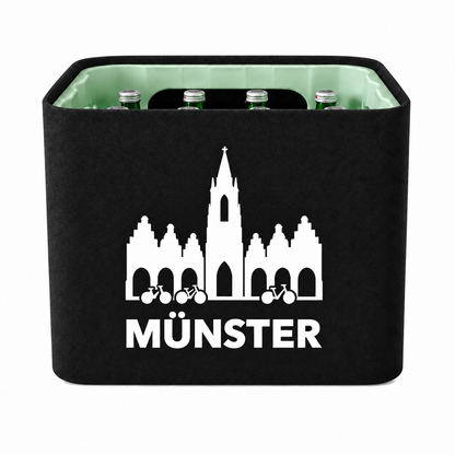 KistenBlende Münster Stadt Silhouette 2 auf Wasserkiste Glas