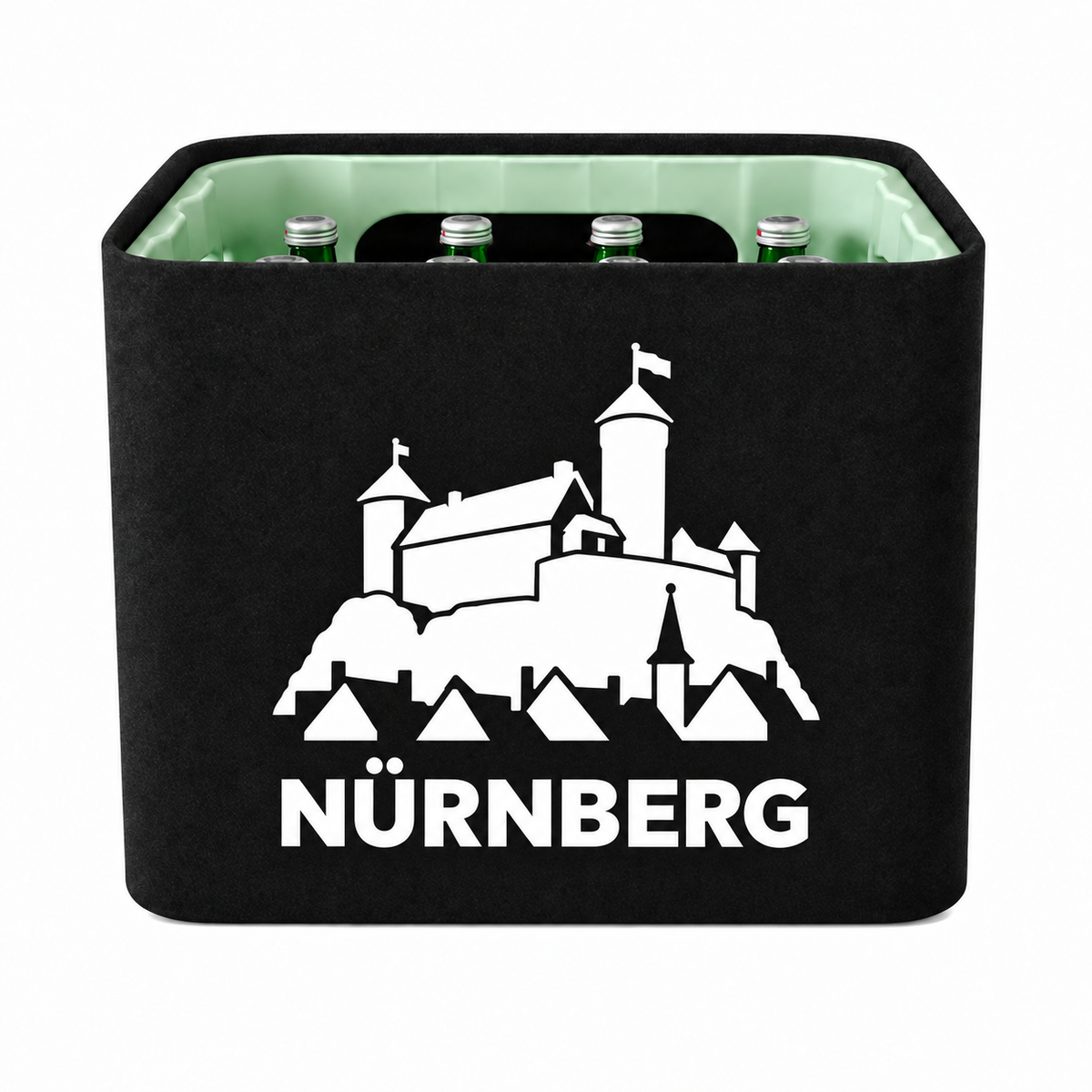 KistenBlende Nürnberg Stadt Silhouette 2 auf Wasserkiste Glas
