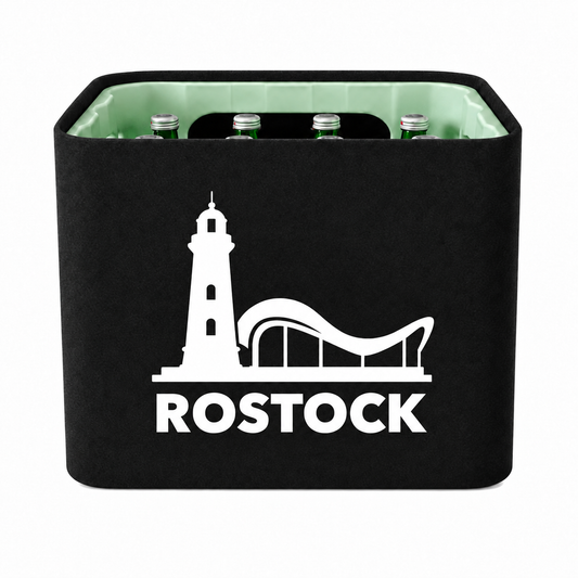 KistenBlende Rostock Stadt Silhouette 2 auf Wasserkiste Glas